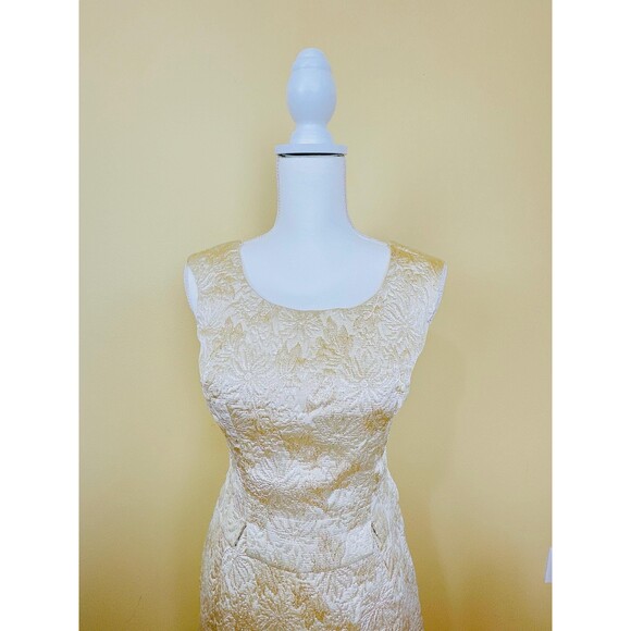 1960s Vintage Gold and Cream Brocade Suit / 60s Metallic Satin Jacket, XS - Picture 6 of 7